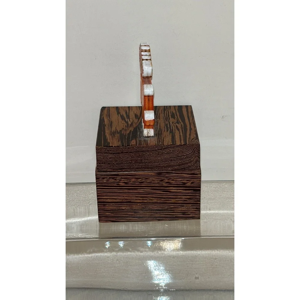 Beautiful Wooden trinket dish With Orange‎ Moose On Top